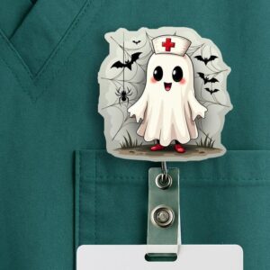 Halloween Ghost Nurse Badge Reel, Bats, Acrylic