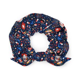 Night Shift Patriotic Nurse Stars Fireworks Medical Pattern Recycled Scrunchie
