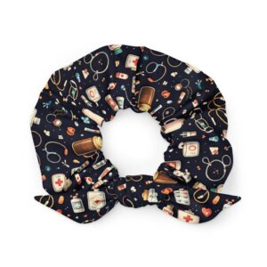 Night Shift Nurse Coffee Medical Pattern Cute RN Gift Recycled Scrunchie