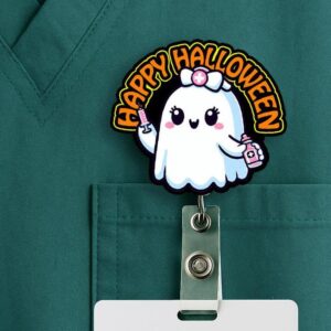 Halloween Ghost Nurse Badge Reel, Acrylic Alligator Clip