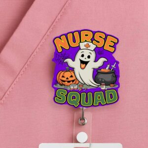Halloween Nurse Badge Reel, Cute Ghost Squad