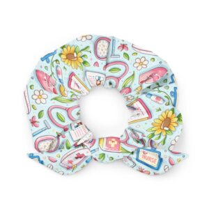 Spring Nurse Floral Medical Icons Pattern Recycled Scrunchie