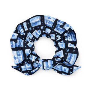 Blue Medical Tools Nurse Pattern Recycled Scrunchie