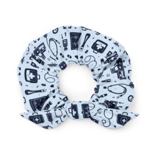 Blue Nurse Medical Icons Pattern Cute RN CNA Gift Recycled Scrunchie