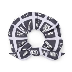 Minimal Medical Icon Grid Pattern Recycled Scrunchie