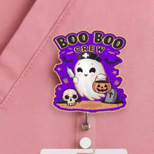 Halloween Nurse Badge Reel, Boo Crew Ghost, Acrylic Clip