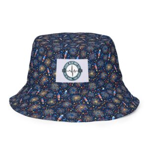 4th of July Fireworks Pattern Patriotic Red White Blue Print Reversible bucket hat