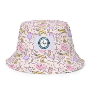 Cute Pastel Nurse Medical Doodle Pattern Reversible bucket hat