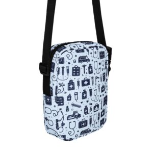 Blue Nurse Medical Icons Pattern Cute RN CNA Gift Utility crossbody bag