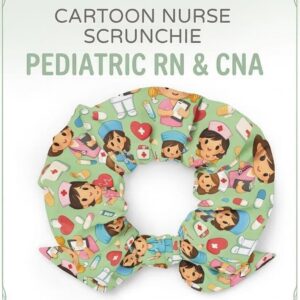 Cartoon Nurse Pattern for Pediatric RN CNA Healthcare Staff Recycled Scrunchie
