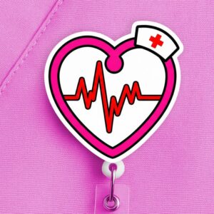 Valentine Nurse Badge Reel: Pink Heart Ekg, Medical Id Holder