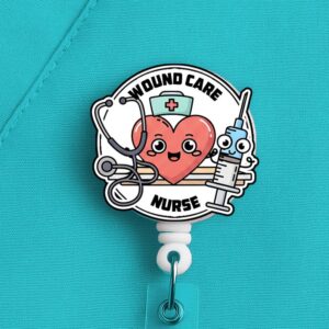 Wound Care Nurse Badge Reel: Heart Stethoscope Design