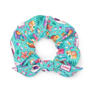 Tropical Nurse Summer Healthcare Vacation Pattern Recycled Scrunchie