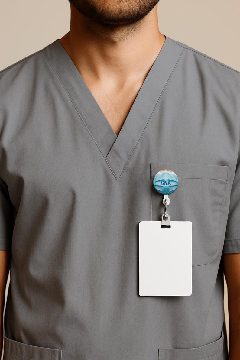 CNA Badge Reel • Certified Nursing Assistant Gift • Surgical Mask ID Holder • Retractable Badge Clip - Image 5