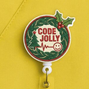 Code Jolly Christmas Wreath Nurse Badge Reel