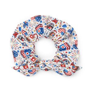 Patriotic Nurse Medical Icons Fireworks USA Healthcare Pattern Recycled Scrunchie