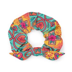 Medical Hearts Nurse Pattern for RN CNA Retro Print Recycled Scrunchie