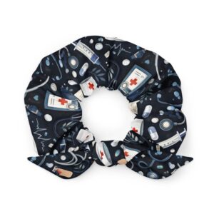 Night Shift Nurse Pattern for RN CNA Medical Icons Print Recycled Scrunchie