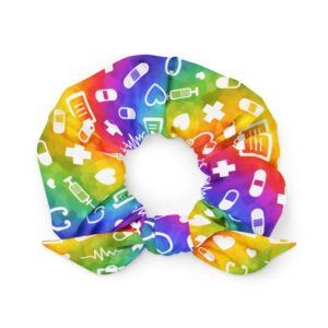 Rainbow LGBTQ Nurse Medical Pattern for Pride RN CNA Healthcare Worker Recycled Scrunchie
