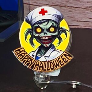 Nurse Badge Reel, Halloween Scary Nurse Zombie