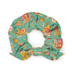 Cute Nurse Cat Medical Pattern Kawaii Vet Tech Gift Recycled Scrunchie