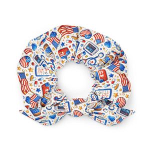 Patriotic Nurse Icons Red White Blue Medical Doodle Pattern Recycled Scrunchie