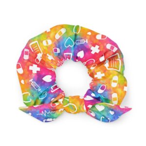 Rainbow Pride Nurse Medical Pattern for LGBTQ RN CNA Healthcare Worker Recycled Scrunchie