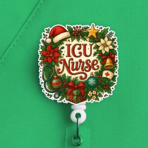 Icu Nurse Christmas Wreath Nurse Badge Reel