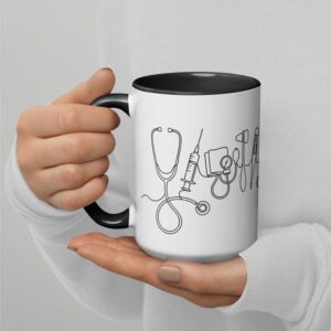 Minimalist Medical Line Art, Healthcare Worker Gift, Continuous Line Medical Tools Design, Modern Clinical Artwork Mug with Color Inside