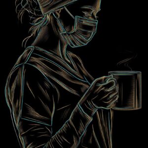 Masked Nurse Line Art T-Shirt, Coffee Lover Medical Worker Design
