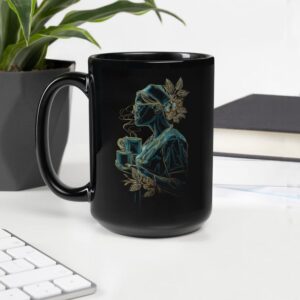 Floral Nurse Line Art, Coffee Lover Nurse Gift, Aesthetic Medical Worker Design, Modern RN Artwork Black Glossy Mug