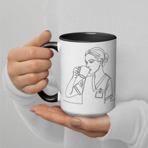 Minimalist Nurse Coffee Lover Gift, One Line Nurse Art, Medical Worker Design, Modern Healthcare Illustration Mug with Color Inside