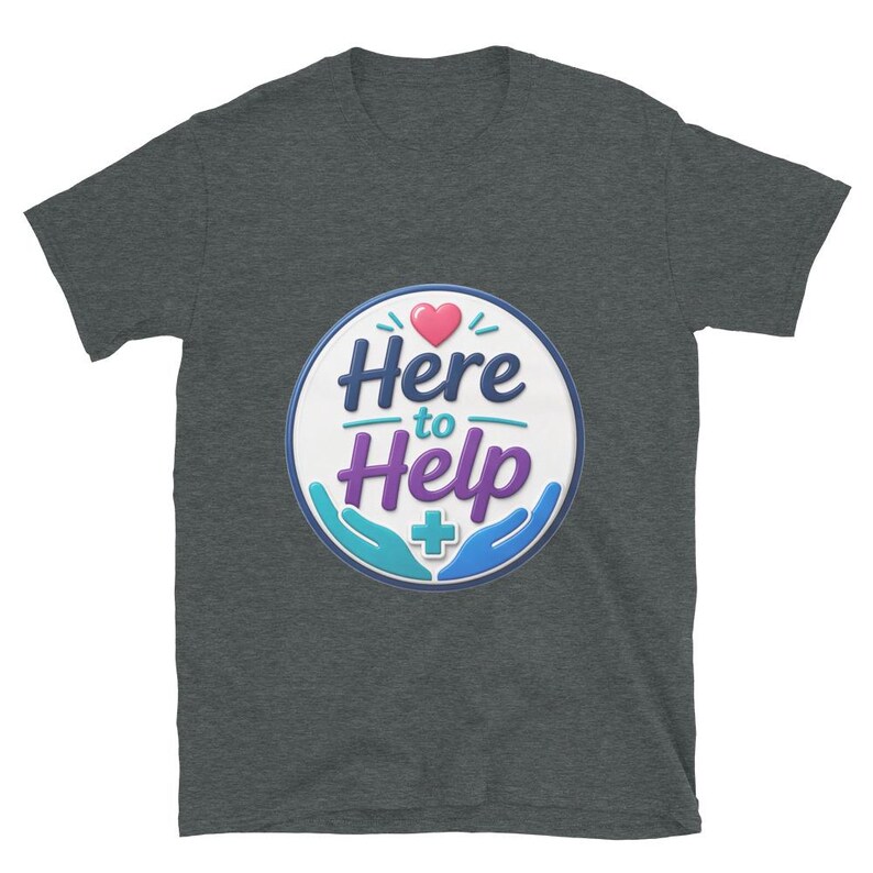 Here to Help Badge Reel, Nurse Badge Reel, Healthcare Worker Gift, CNA RN Medical Staff Short-Sleeve Unisex T-Shirt - Image 7