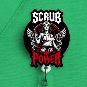 Scrub Power Nurse Badge Reel, Strong Nurse Gift, Edgy Nurse Design