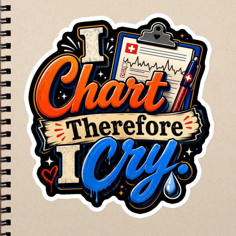 I Chart Therefore I Cry Funny Nurse Quote, Charting Humor, RN LPN CNA Medical Worker Bubble-free stickers