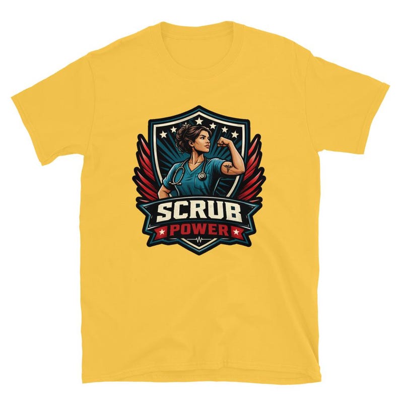 Scrub Power Nurse Design, Strong Nurse Gift, RN CNA Healthcare Worker Graphic, Empowered Medical Woman Short-Sleeve Unisex T-Shirt - Image 8