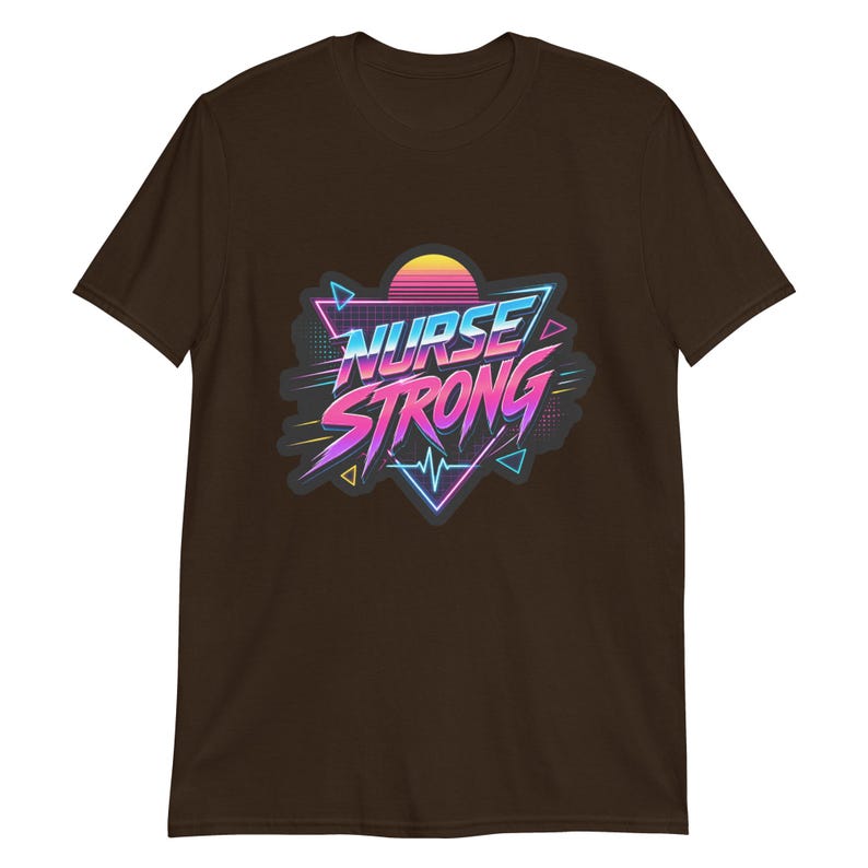 Nurse Strong Retro Neon Nurse Gift Night Shift Nurse Humor 80s Aesthetic Healthcare Worker Short-Sleeve Unisex T-Shirt - Image 4