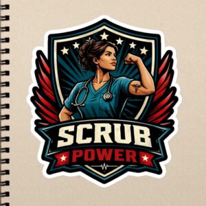 Scrub Power Strong Nurse Gift, RN LPN CNA Healthcare Worker Sticker, Nursing Student Design Bubble-free stickers