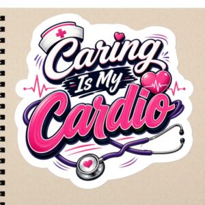 Caring Is My Cardio Funny Nurse Quote, Nurse Humor Gift, RN LPN CNA Healthcare Worker Bubble-free stickers