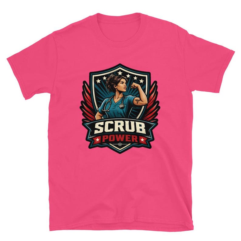Scrub Power Nurse Design, Strong Nurse Gift, RN CNA Healthcare Worker Graphic, Empowered Medical Woman Short-Sleeve Unisex T-Shirt - Image 6