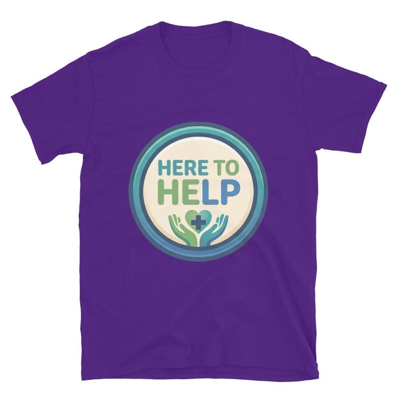 Here to Help Nurse Gift Healthcare Worker CNA RN LPN Medical Staff Caring Design Short-Sleeve Unisex T-Shirt - Image 5