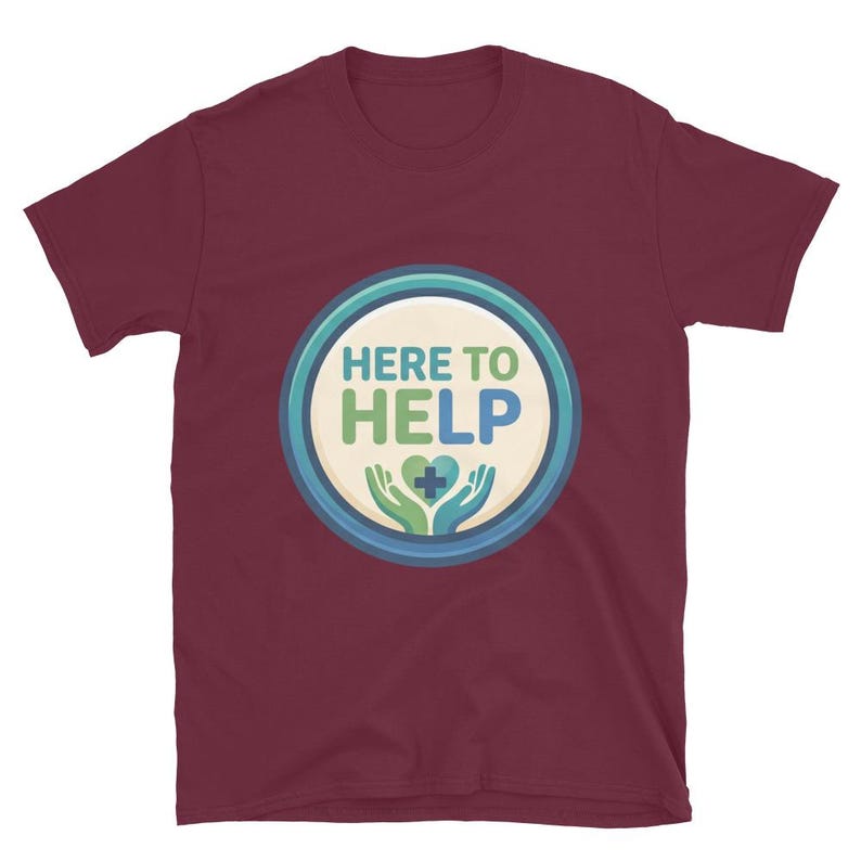 Here to Help Nurse Gift Healthcare Worker CNA RN LPN Medical Staff Caring Design Short-Sleeve Unisex T-Shirt - Image 6