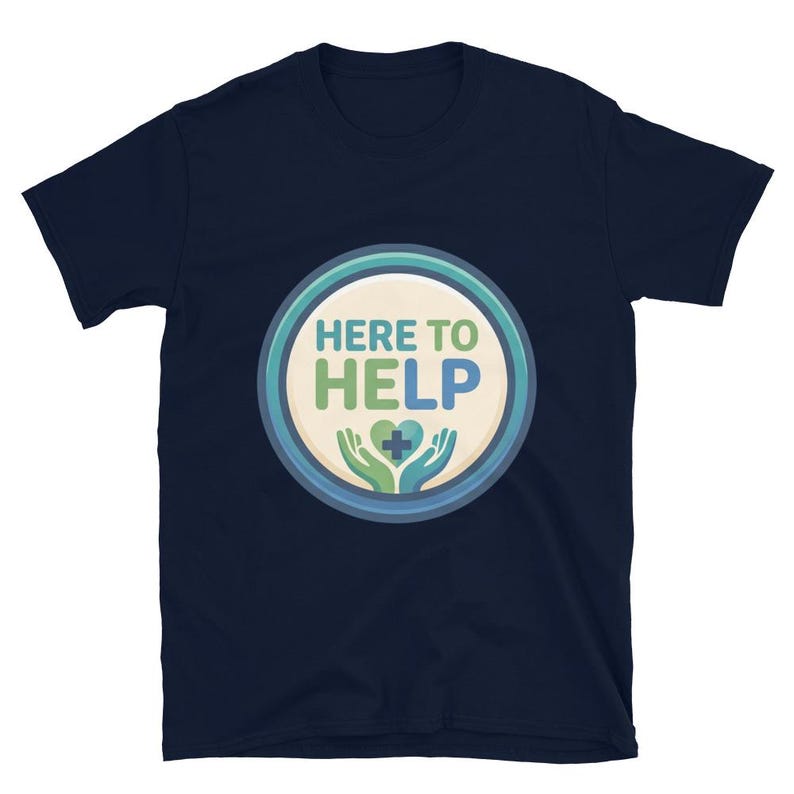 Here to Help Nurse Gift Healthcare Worker CNA RN LPN Medical Staff Caring Design Short-Sleeve Unisex T-Shirt - Image 3