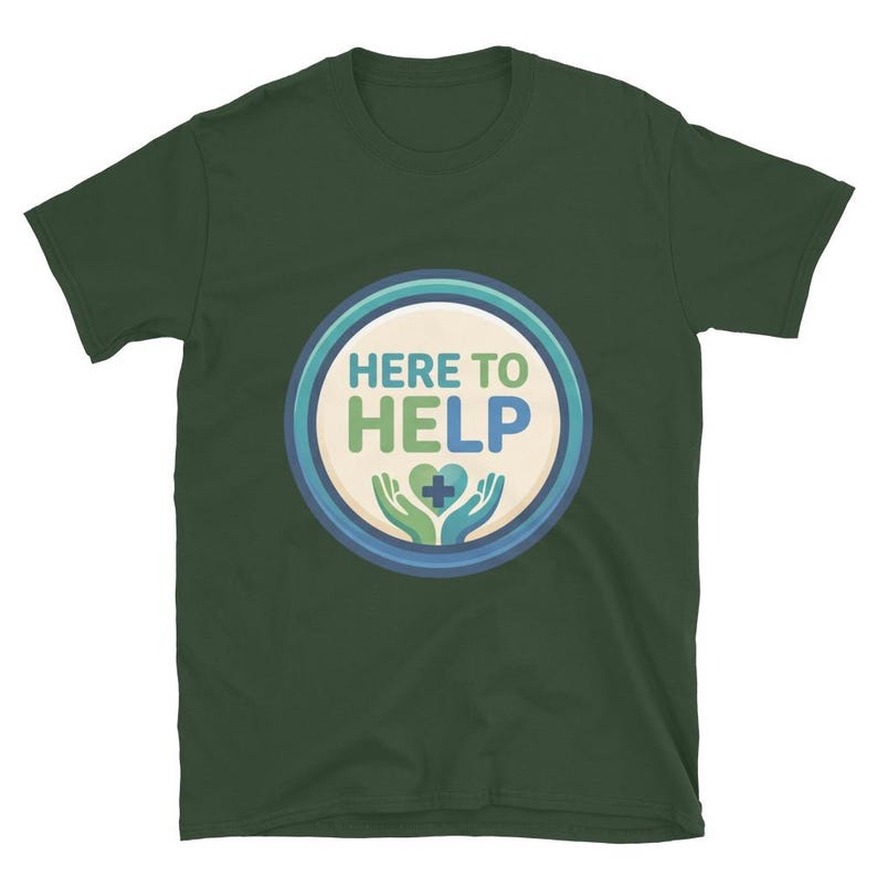 Here to Help Nurse Gift Healthcare Worker CNA RN LPN Medical Staff Caring Design Short-Sleeve Unisex T-Shirt - Image 7