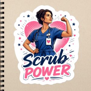Scrub Power Nurse Gift, Strong Nurse Sticker, RN LPN CNA Healthcare Worker Design Bubble-free stickers