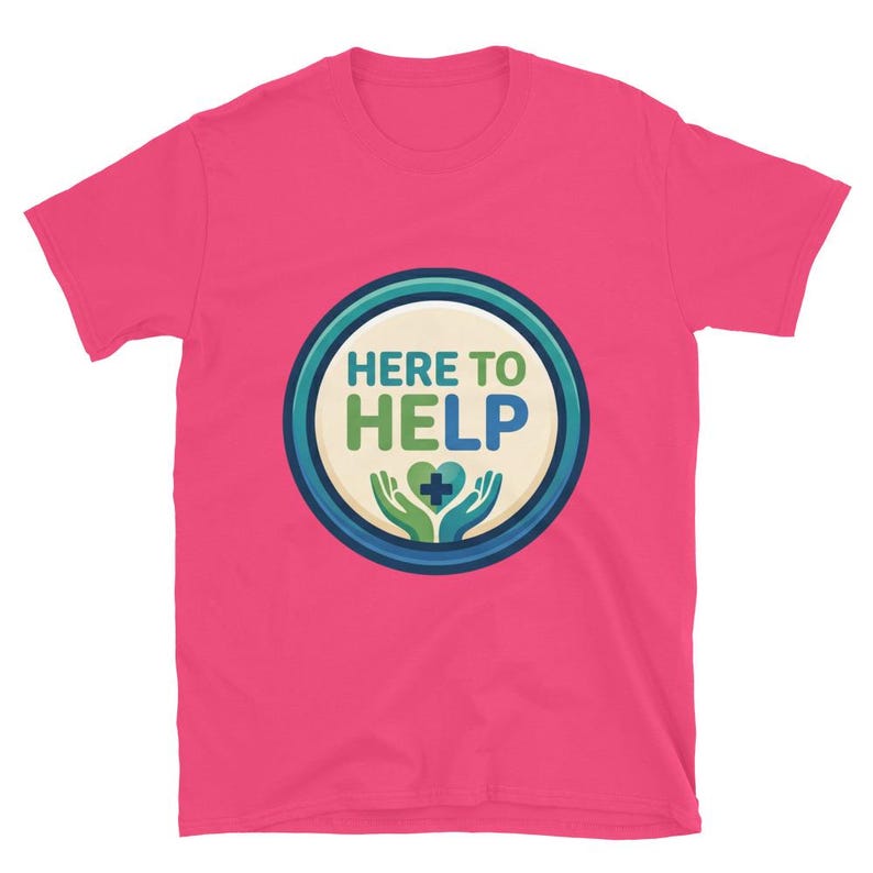Here to Help Nurse Gift Healthcare Worker CNA RN LPN Medical Staff Caring Design Short-Sleeve Unisex T-Shirt - Image 12