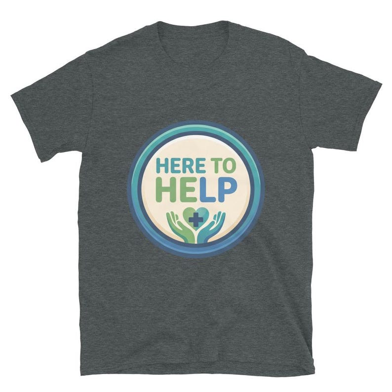 Here to Help Nurse Gift Healthcare Worker CNA RN LPN Medical Staff Caring Design Short-Sleeve Unisex T-Shirt - Image 8