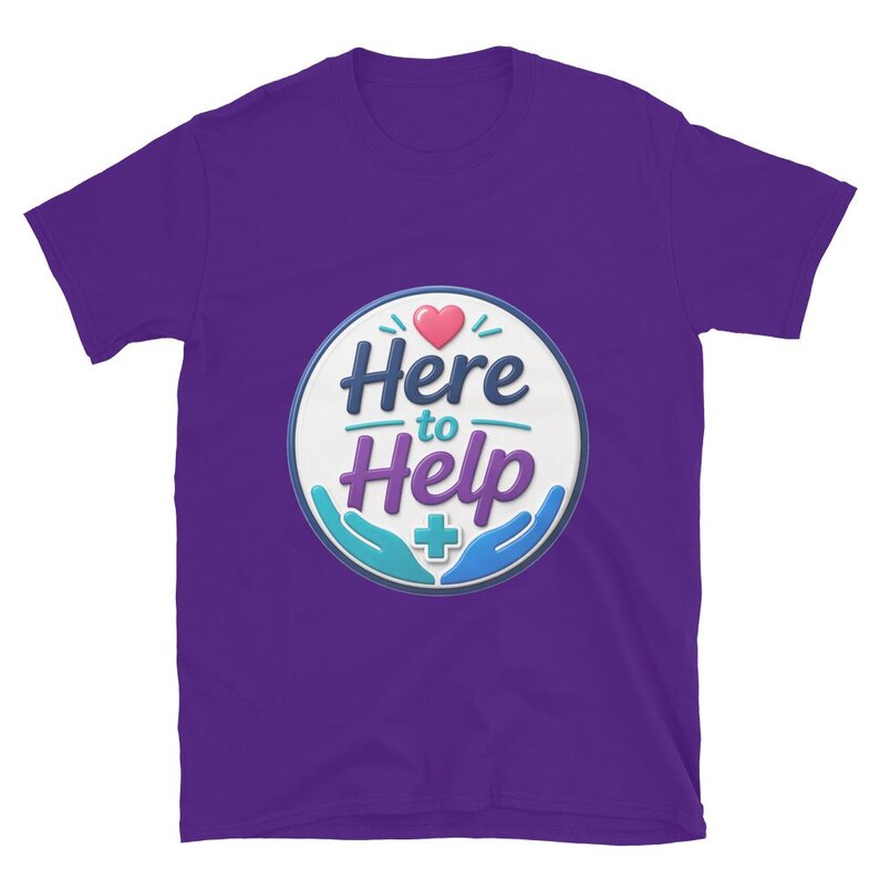 Here to Help Badge Reel, Nurse Badge Reel, Healthcare Worker Gift, CNA RN Medical Staff Short-Sleeve Unisex T-Shirt - Image 5