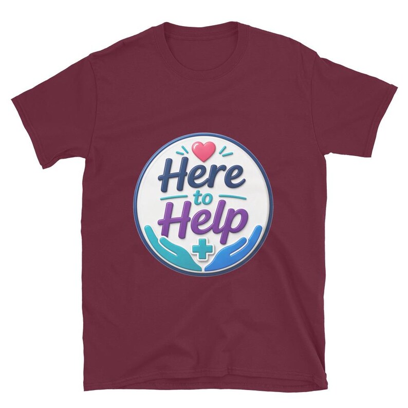 Here to Help Badge Reel, Nurse Badge Reel, Healthcare Worker Gift, CNA RN Medical Staff Short-Sleeve Unisex T-Shirt