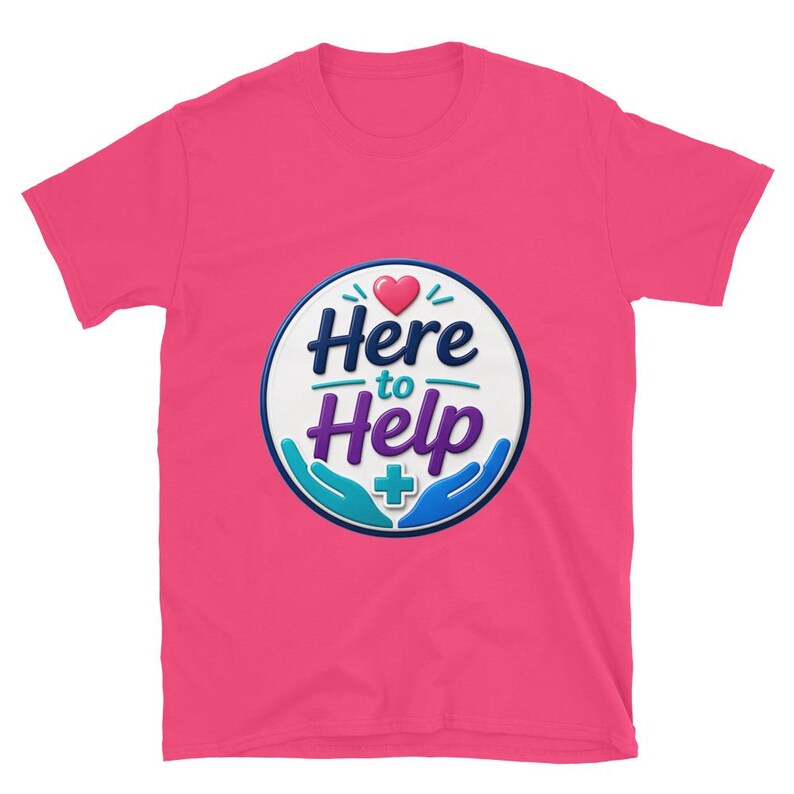 Here to Help Badge Reel, Nurse Badge Reel, Healthcare Worker Gift, CNA RN Medical Staff Short-Sleeve Unisex T-Shirt - Image 13